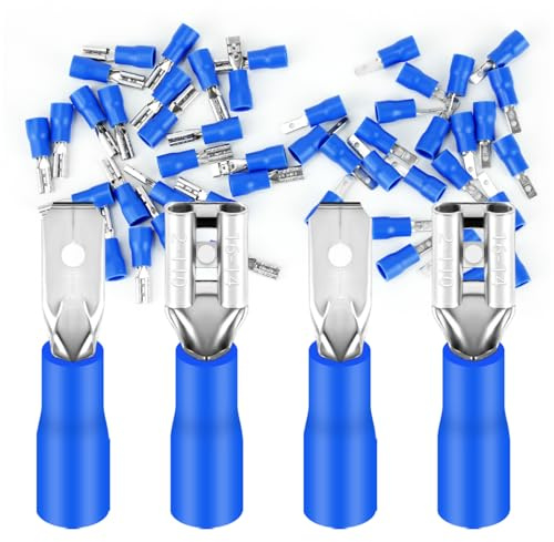 50 x Flachsteckhülsen und Flachstecker 1,5-2,5 mm² blau/Steckbreite 2,8 mm Teilisoliert PVC männlicher Steckverbinder FDD & MDD Kabel-Verbinder aus Messing verzinnt