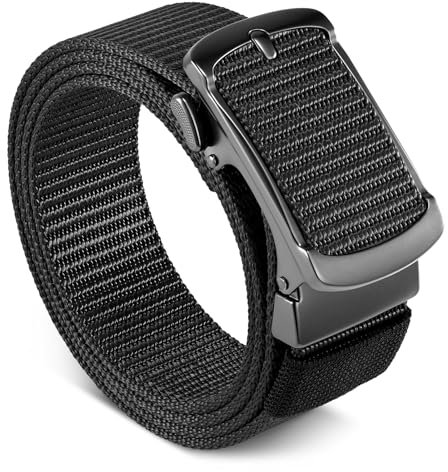 JasGood Automatik Gürtel Herren Nylon 3,5cm Ratsche Gürtel Herren Arbeitsgürtel Elastischer Ratschengürtel mit Automatischer Schnalle,Schwarz,125cm