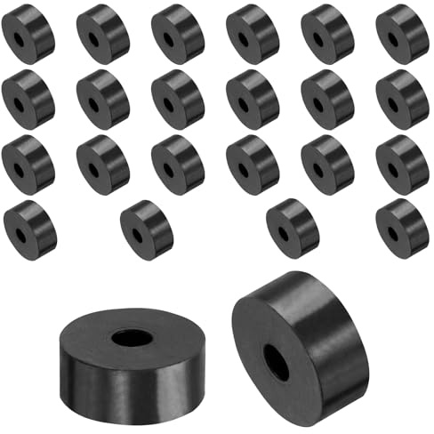 QUARKZMAN 24 Stück Gummi Unterlegscheiben Gummispacer 25mm Außendurchmesser x 6.5mm Innendurchmesser x 10mm Höhe Schwarz Runde Distanzhülsen Dicke Gummischeiben Gummi Abstandshalter