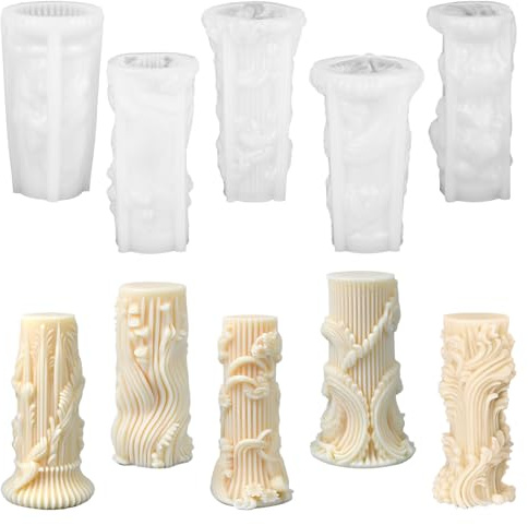 Silikonformen Gießformen Kerzenformen zum Gießen - 3D Kerzenformen Silikon 5 Stück Zylinderförmig Kerzen Formen, Handgemachte Kerzengießformen für DIY Duftkerzen, Handwerk Ornamente, Heimdekorationen