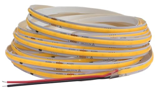 TOPXCDZ 220V COB LED Strip Light Nastro luminoso flessibile a nastro Smart IC Nessuna necessità di driver Illuminazione lineare ad alta luminosità 296 LED RA90 Bianco caldo (3000K-Bianco caldo, 10M)