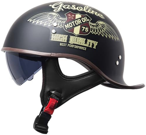 Retrò Adulto Caschi Moto Casco Scodella Portatile, DOT/ECE Omologato Mezzo Elmetto Da Moto, Caschi Jet Con Visiera Parasole, Donna E Uomo Moto Mezzo Casco Per Cruiser Scooter 4,M=57-58CM