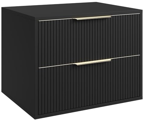 Badplaats Waschbeckenunterschrank Rimini 60 x 46 cm Schwarz Matt - Hängender Badezimmerschrank mit 2 Schubladen