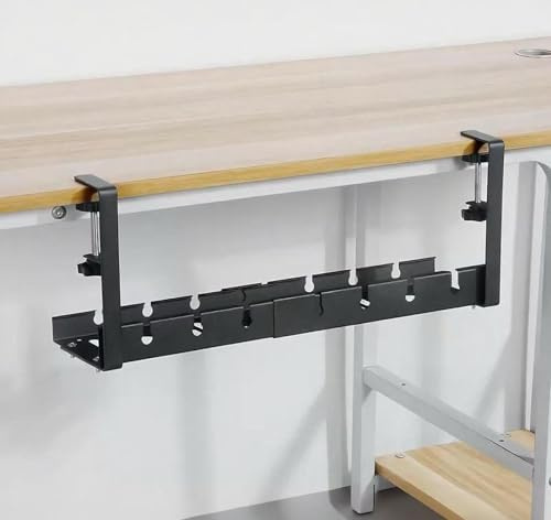 Under Desk Cable Managemen Tray, Retractable 29-52cm, No Drill Cable Management Mesh Wire Organizer, Adjustable Long Wire Organiser with Clamp Mount, for Home, Office, Internet Cafe, Kitchen