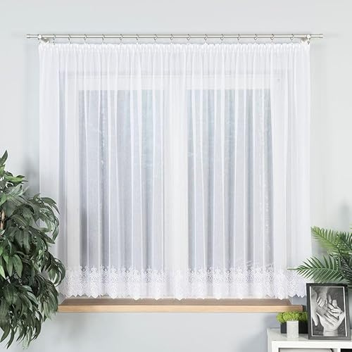 Gardinen Vorhangen Tenda Bianca in Jacquard 250x160 cm (LxA) Modello Boston con Ricamo Tenda con Arricciatura e Bordi Rifiniti Pronta da Appendere