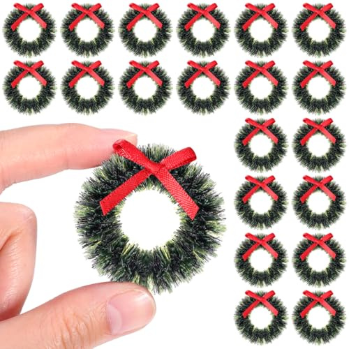 VALICLUD 20 Stück Mini Weihnachtskranz Künstliche Kleine Weihnachtskränze für Puppenhaus Dekoration und Fenster Festliche für Kreative Spielzeuge