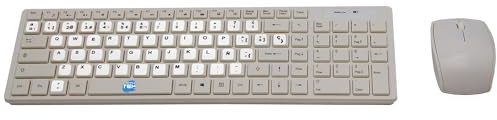 SIMPLETEK - Kit tastiera e mouse wireless con adesivi layout Spagnolo QWERTY già applicati, colore bianco, compatibilità universale