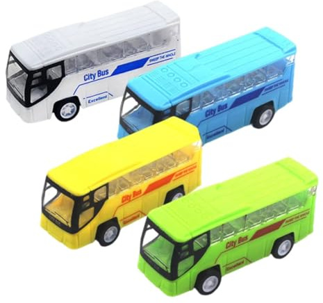 HAUZMLL 4pcs Toy Bus, Children's Car Playset, Cars Toy Friction Powered, Pull-Back Motor Coach Buses, City Bus Accessories Gifts for Family and Friends