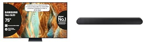 Samsung Smart TV 75'' QE75QN74FATXZT Neo QLED 4K Mini LED, NQ4 AI Gen2 Processor, 4K AI Upscaling, Tecnologia Quantum Matrix Slim, OTS Lite, AirSlim Design, 2025 + Soundbar HW-S50B/ZF Q-Symphony