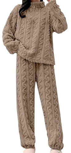 Generisch Pigiama da donna lungo termico, set invernale morbido, comodo e caldo, biancheria da notte soffice, top e pantaloni da pigiama, pantaloni da casa, con tasche, a maniche lunghe, spessi