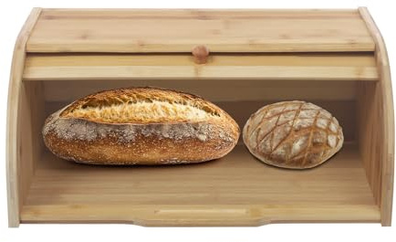 YlluySmn JIDIJINGH Boîte à pain en bambou avec couvercle roulant, boîte à pain naturelle avec rail coulissant, coins arrondis, pour pain, pâtisserie, cuisine, 40,2 x 27 x 17,3 cm, couleur bois