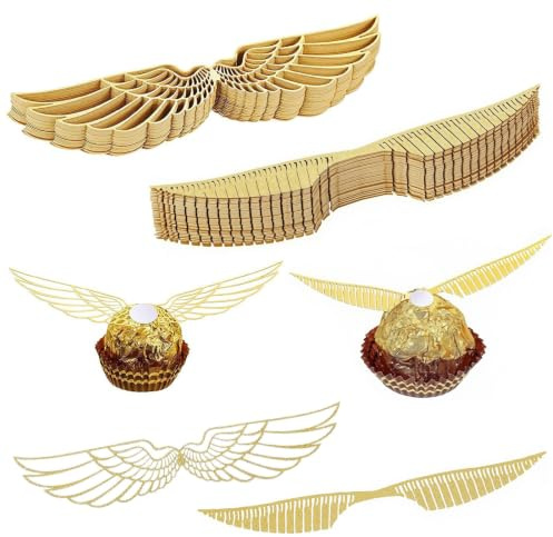 50 Stück Goldene Flügel Tortendeko für Schokolade und Cupcakes, Hohl & Halbhohl Design, Ideal für Mottoparty, Kindergeburtstag & Zauberer Dekoration, Cupcake Topper Set