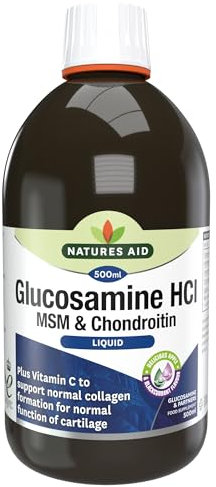 Natures Aid Glucosamine MSM & Chondroitin with Vitamin C Liquid 500ml - High Strength Joint Support - Mobility & Cartilage Health, Collagen Formation, Non-GMO, Gluten-Free Supplement