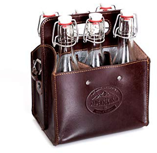 Alpenleder Flaschenträger - ALPENSECHSER (Handgefertigt) - Nachhaltiges Bio-Leder aus regionaler Landwirtschaft | Flaschentasche, Flaschenträger 6 Flaschen *Fair Produziert* (20x15x25cm, Wine)