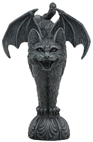 Ebros Bizarre Gothic Eureka Bat Winged Cat Gargoyle Statue 7Tall Stoic Feline Guardian Castle Top Stone Creature Figurine