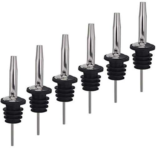 Haobase 6pcs Stainless Steel Classic Liqueur Bottle Speed Pourer with Conical Spout