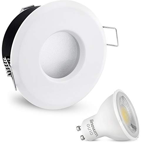 linovum LED Bad Einbaustrahler IP65 weiß rund 230V - Licht neutral-weiß 3W bei 285 Lumen - Ideal für Badezimmer, Küche oder Außen