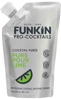 FUNKIN Pure Pour Lime Puree Cocktail Mixer | Made with Real Fruit | Fresh Fruit Puree for Professional Cocktails, Smoothies, & Desserts | 0% ABV | Resealable Pouch | 1kg, Pack of 1