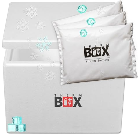 THERM-BOX Styroporbox 19W mit 3X Kühlakku für Kühlbox 19,4L Innen: 34x23x24cm Transportbox Thermobehälter Wiederverwendbar