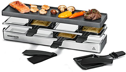 ROMMELSBACHER RC 800 - Parrilla raclette fun for 4 (parrilla de mesa, para 4 personas, ampliable, cubierta de aparcamiento, plancha de aluminio fundido a presión con revestimiento antiadherente Xylan