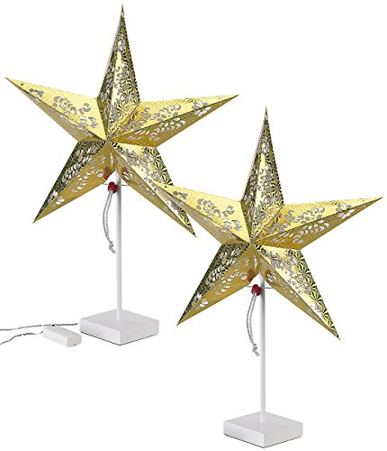 Lunartec Dekoleuchte Stern: 2er-Set Deko-Tischleuchte in Sternform, Gold (LED Tischleuchten Weihnachten, Tischleuchte Stern Weihnachten, Leuchte)