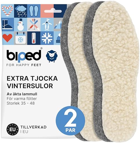 biped 2 par ullinnersulor av lammull och filt - Extra tjocka, värmande vinterinnersulor för herr- och damskor z1004(47)