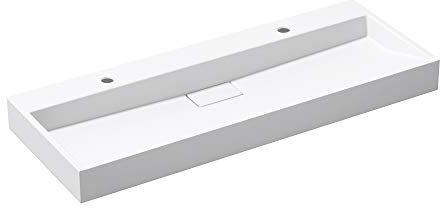 doporro Lavabo Suspendu avec Bonde Vasque à Poser Blanc Mat 120x46x11cm Lave Mains avec 2 Percages Rectangulaire Colossum19