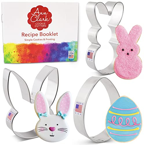 Ann Clark Easter 3-Pc. Cookie Cutter Set, Made in USA, Easter Bunny, Bunny Face and Egg