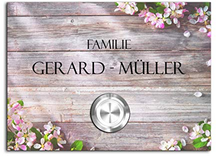 Premium Designer Türklingel mit Namen - Wunschtext | LED-Klingelknopf 11x8 cm | Modell: Müller - beschriftete Klingel aus Hochglanz Acrylglas und Edelstahl Klingelschild Taster beleuchtet