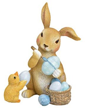 Deko Figur Hase bemalt Osterei aus Poly mit Glitter (blau braun) Breite 9cm x Höhe 13cm x Tiefe 9cm – Frühling- und Oster Dekoration