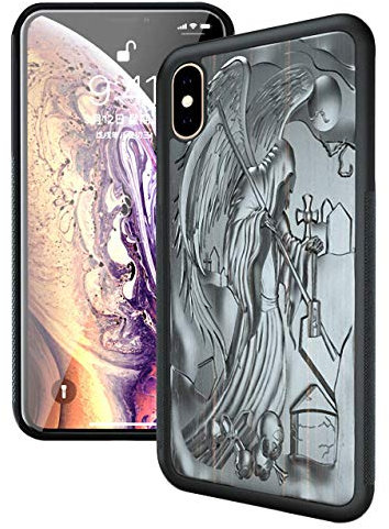 Coque en bois d'ébène naturel sculpté pour iPhone 11/Pro/Max (Grim Reaper, iPhone 11 Pro 5,8) Noir