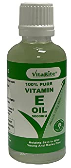 Vitamin E Oil (100% Pure) 50ml - Vegan, Cruelty Free, Hair, Skin, Face, Stretch Marks, Cuticles, Hexane Free, No GMO