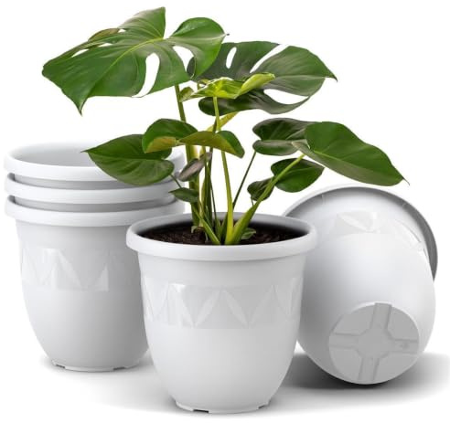 Plastard Übertopf 5er-Set Ø 35 cm Weiß, 16 Liter, Garten & Balkon | UV- und frostbeständiger Kunststoff. optionaler Drainageöffnung, Pflanzkübel für Innen- und Außenbereiche, Deko Blumentopf