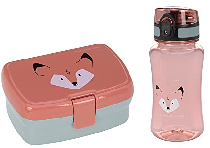LÄSSIG Brotdose & Trinkflasche Set - Lunch Set mit Lunchbox und Trinkflasche (460 ml)/About Friends Fox