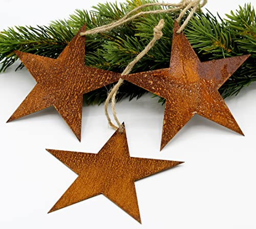 LB H&F 3er Set Weihnachtsdeko Sterne Stern Rost Dekohänger Anhänger Hängedeko Herbst Dekoration (Anhänger Stern Rost)