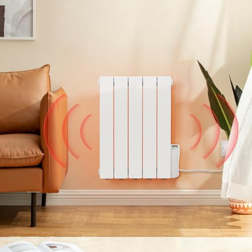 BTGGG 900W Electric Oil Filled Radiator Wall Mounted with Timer,White | 5 Fin Energy Efficient Electric Radiator Wall Mounted with 7 Days/24H Timer and Thermostat & LED Display,Safe Lock for Home