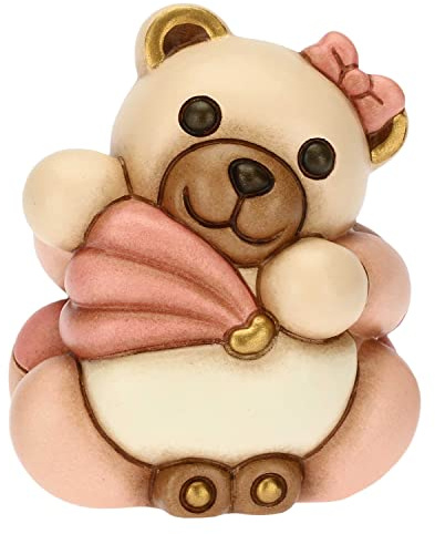 THUN - Teddy con Culla per Lei - Bomboniere, Bomboniere Battesimo - Ceramica Dipinta a Mano - 6x5x6,7 cm h