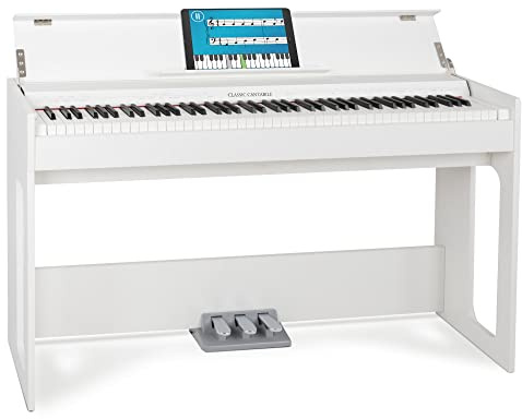 Classic Cantabile DP-S1 WM E-Piano Weiß matt, 64-fache Polyphonie | 88 gewichtete Tasten mit Hammermechanik, Anschlagsdynamik in 5 Stufen einstellbar, 1 interner Demo-Song, 10 Klänge, Dual