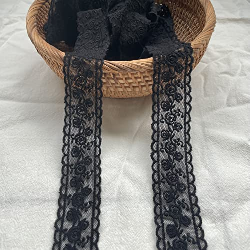 Zartes Spitzenband mit Blumenmuster, schwarz, für Hochzeits- und Brautdekoration, DIY-Nähen, Heimdekoration, 4,5 m (schwarze Blume)