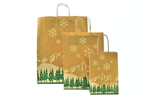 Papiertragetaschen Weihnachten Winter mit Kordel Winterlandschaft (250 Stück, 22 + 10 x 31 cm)