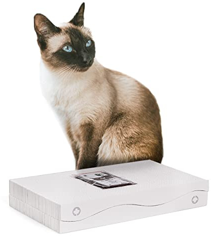 CanadianCat Company | Kratzblock aus Zwei Kratzwellen | 2 in 1 Katzen Kratzpappe | ca. 42 x 23,5 x 7 cm | weiß