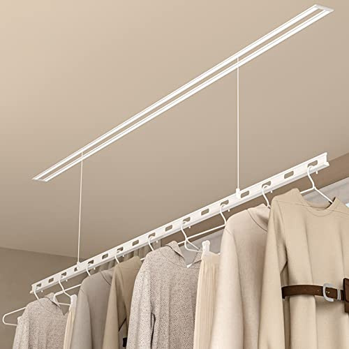 SKYLYZH Elektrischer Wäscheständer, Eingebettet Elektrischer Deckenwäschetrockner, Hebender wäscheständer Decke, kleiderstange, höhenverstellbar, Platz sparen-White