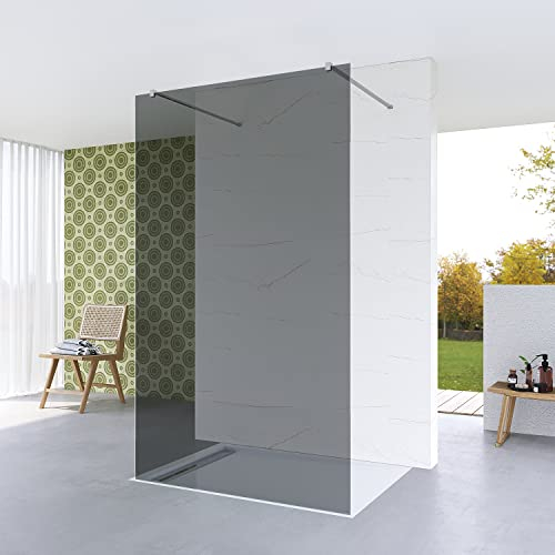 Walk in Duschwand Duschtrennwand Duschabtrennung Glas 97x200 cm mit Nanobeschichtung begehbare Dusche graues Glas 8 mm Einscheibensicherheitsglas inkl. Stabilisator walk Dusch Glaswand