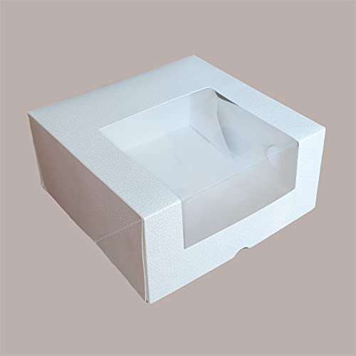 Lucgel Scatola Porta Torta Pronta Carta Pelle Bianco con Finestra Trasparente 27x27H10cm - 10 pezzi -