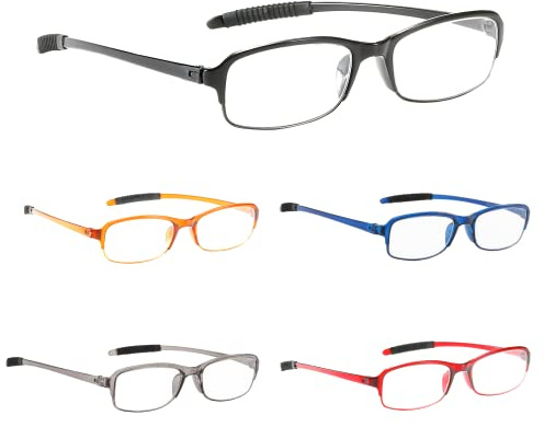 NRDIK PROFLEX Occhiali da lettura flessibili (confezione da 5), antiurto, antigraffio, antiscivolo, unisex, colori assortiti, prescrizione +1.0, +1.5, +2.0, +2.5, +3.0, + 3.5