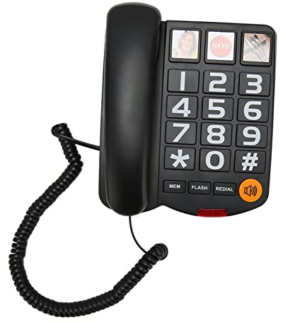 Großtastentelefon für Seniorengeschenke, Schnurgebundenes Festnetztelefon mit SOS-Taste, Lautsprecherklingeltönen, One-Touch-Kurzwahl, Anrufer-ID-Anzeige, Freisprechen, (Schwarz)