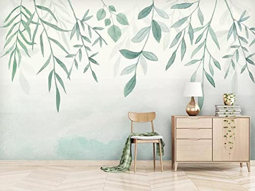 Papier Peint Panoramique Feuilles Vertes Aquarelle Papier Peint Intissé 3D Tapisserie Poster Decoration Murale Chambre Salon