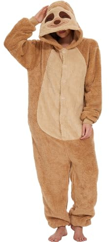 LATH.PIN Adulte Kigurumi Pyjama Unisexe Anime Animal Costume Cosplay Déguisement Combinaison Onesies Ensembles de Pyjama Panda Vêtements de Nuit Sleepwear (Peluche Paresseux,M)