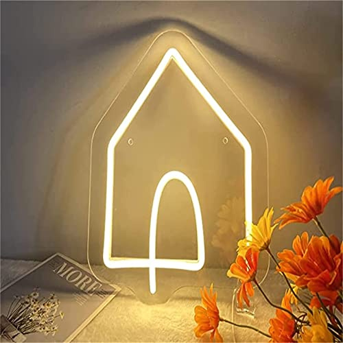 MOOWI Segnaletica luminosa Insegna al neon a forma di casa Luce modellante a led Lettere luminose Cartello Pannello in acrilico Luce decorativa al neon, 40X25cm