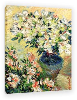 MOBYAT berühmter alter impressionistischer Künstler,„Weiße Azaleen im Topf“, Wandkunstdruck für Wohnzimmer, Leinwanddruck, Heimdekoration,Bereit zum Aufhängen 80x110cm(31x43in) internal frame